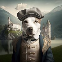 Hond uit vroegere tijden met menselijke kleding