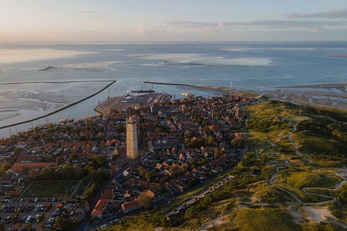 Aerial photograph of West-Terschelling with Brandaris lighthouse and the Wadden Sea by Ewold Kooistra