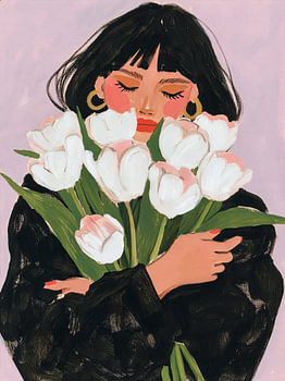 Frau mit Tulpen