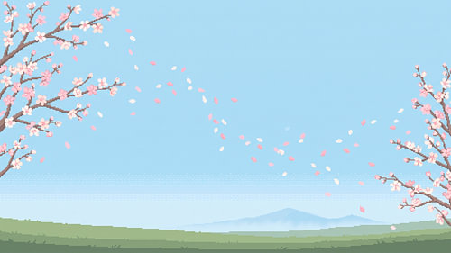 Kirschblütenblätter am Frühlingshimmel – Pixel-Art-Hintergrund