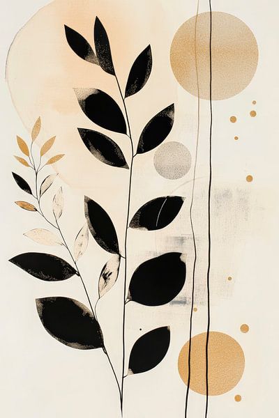 Simple plant composition in black and gold by Poster Art Shop