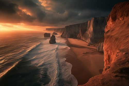 Sunbeams over cliffs