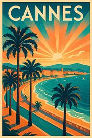 Cannes Art Deco Poster - Riviera Glamour bij zonsondergang van Travel Shop