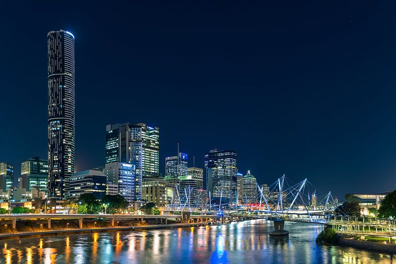 City nightsky skyline Brisbane, Australië van Troy Wegman