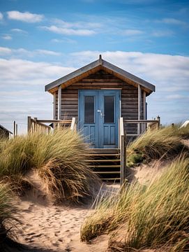 Cabane de plage dans la lumière chaude du matin