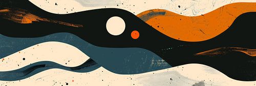 Retro vintage simpele abstracte digitale kunst in met lijn vakken panorama