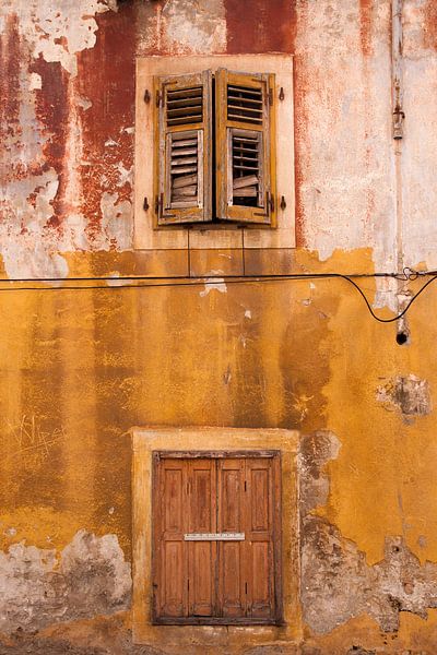 Old wall in ochre and red. by Liesbeth van Asseldonk