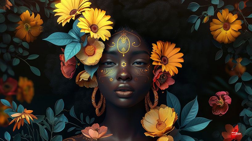 african woman with flowers by Gelissen Artworks
