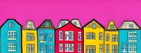 Maisons avec ciel rose