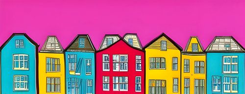 Häuser mit rosa Himmel