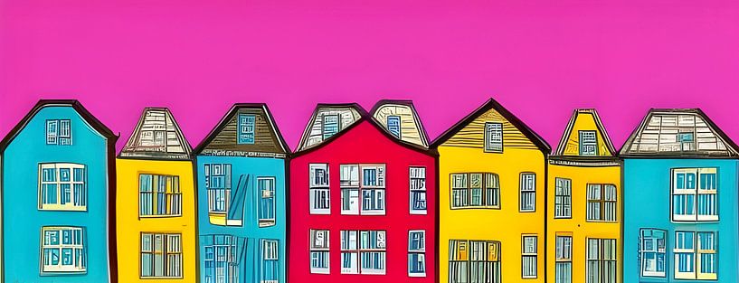 Häuser mit rosa Himmel von Lily van Riemsdijk - Art Prints with Color