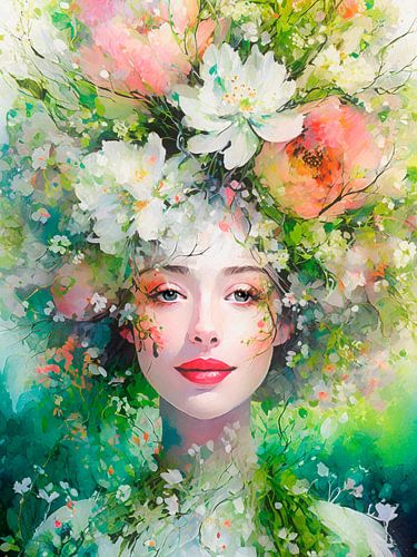 Romantisch Lente Portret met Lentebloemen in frisse kleuren