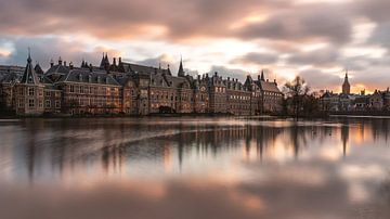 Panorama of the Hofvijver The Hague with a beautiful cloud cover above it and mirrored in the water