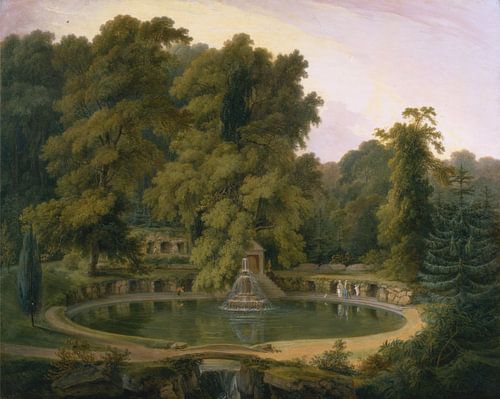 Thomas Daniel~Temple, fontaine et grotte dans le parc Sezincote