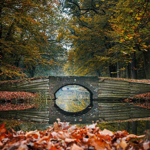Reflet d'un pont en automne