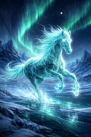 Galloping Celestial Spirit Horse Under Green Northern Lights by Faheem Beigh