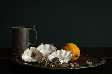 Stilleven oesters en jenever van Irene Ruysch