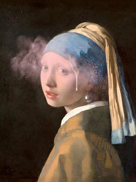 La Jeune Fille à la perle de Vermeer, Brume rose sur OEVER.ART