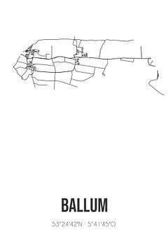 Ballum (Fryslan) | Landkaart | Zwart-wit van MijnStadsPoster
