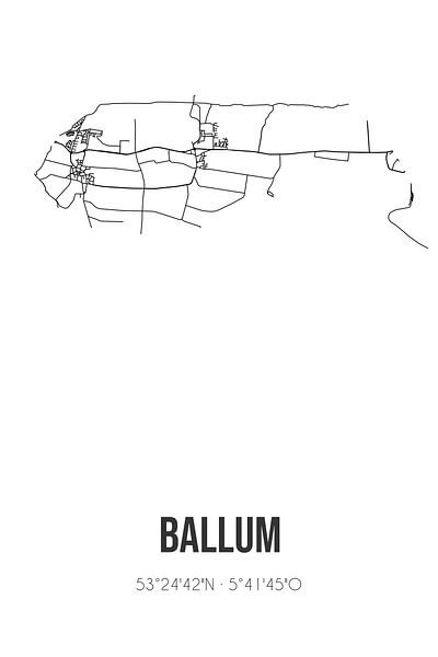 Ballum (Fryslan) | Map | Black and white by Prints of Place