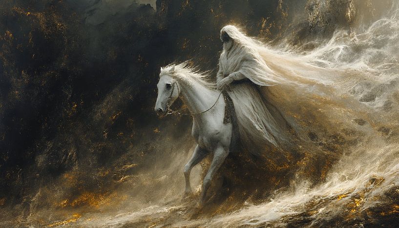 White horse mane in the wild current of life by artefacti
