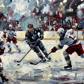 Ölgemälde mit dynamischer Eishockey-Action von Jan Keteleer