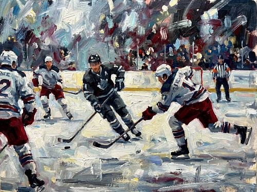 Dynamic Ice Hockey Action Oil Painting