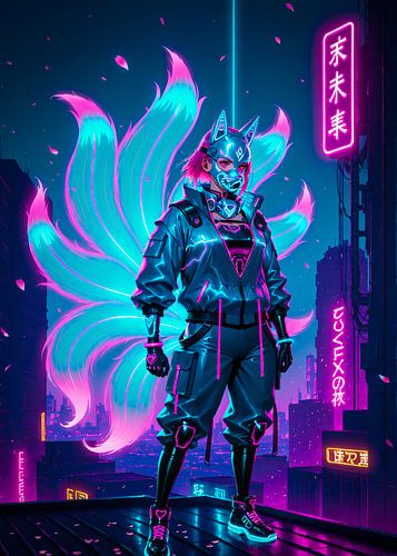 Anime Cyberpunk Kitsune Mädchen
