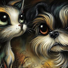 hond - kat - cartoon van Gelissen Artworks