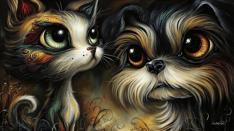 dog - cat - cartoon by Gelissen Artworks
