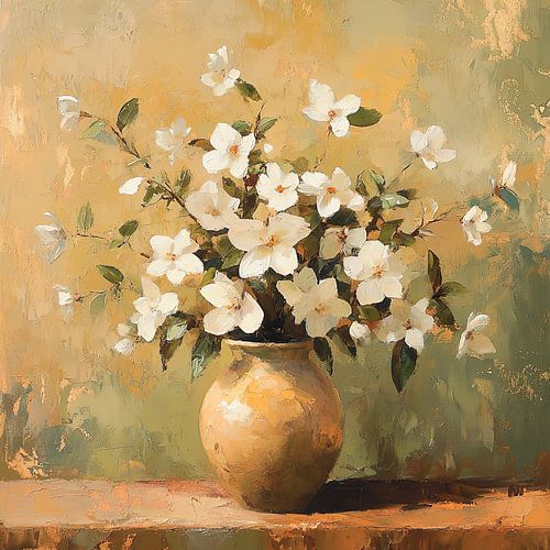 Witte lente bloemetjes in een pot