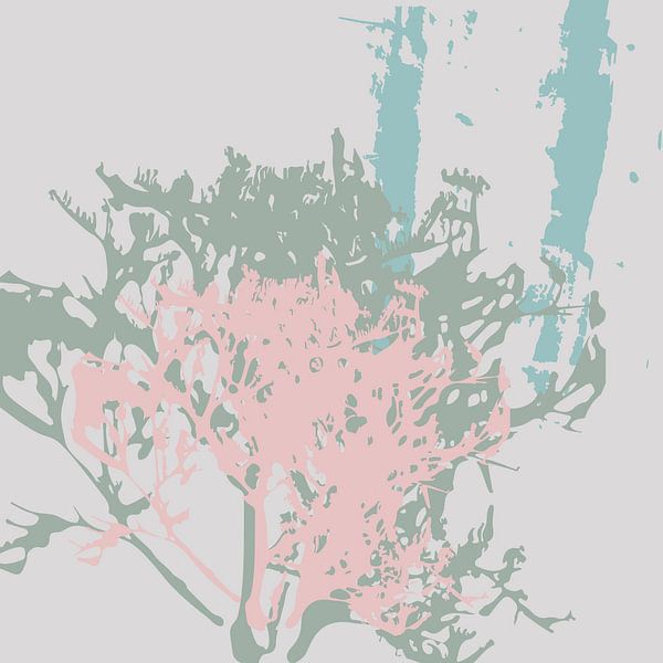 Pink, sage, blue, grey leaves. Soft and tender botanical art in pastels. by Dina Dankers
