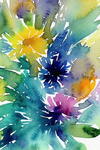 Colourful abstract watercolour flowers