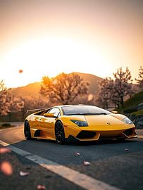 Lamborghini Murcielago Jaune Coucher de soleil Paysage