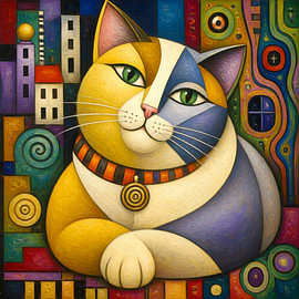 Die wachsame Patchwork Katze von Jutta Maria Pusl