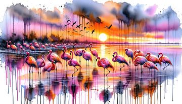 Flamingo zonsondergang aan de kust van Chromatic Fusion Studio