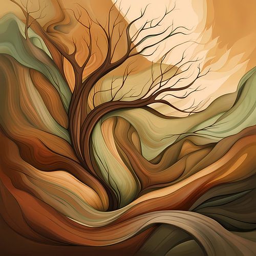 Vagues Organiques et Arbre Abstrait – Tons Terreux en Terra et Ocre