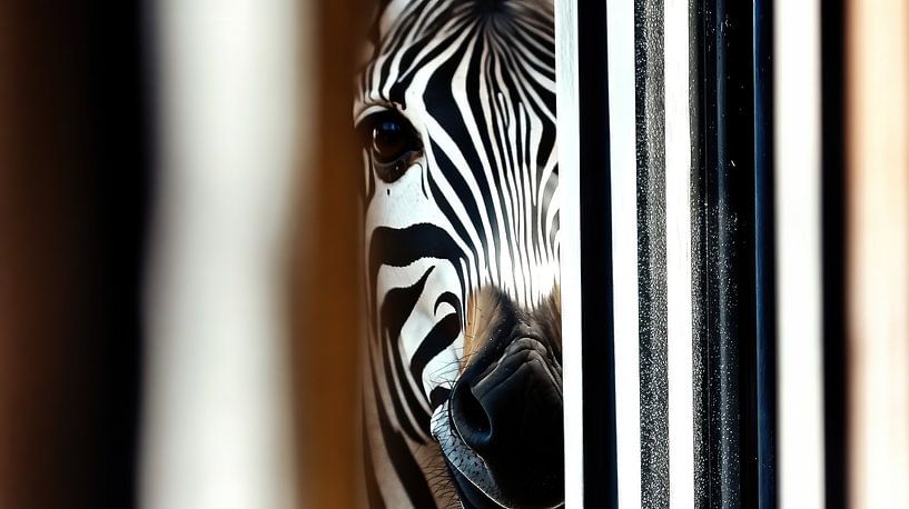 Zebra hinter Gitterstäben von Frank Heinz