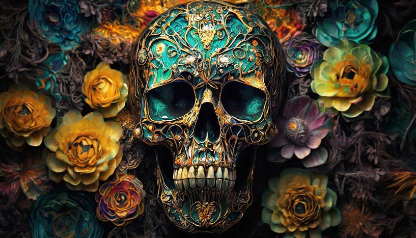 Flowers with skull by Uwe Merkel
