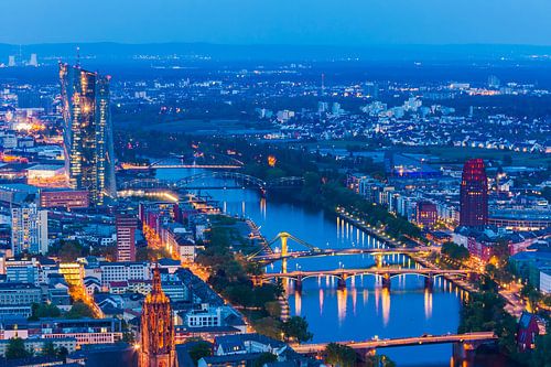Frankfurt am Main with the cathedral and the ECB in the evening by Werner Dieterich