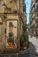 wall drawing of Mr Pencil in Naples, italy