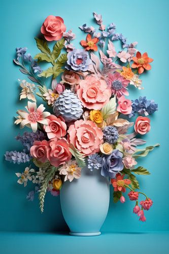 Bloemen in een blauwe vaas