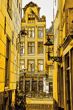 Drawing The Red Light District Amsterdam Netherlands Pencil Line Drawing Gold