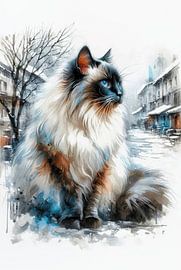 Flauschige Katze im Schnee