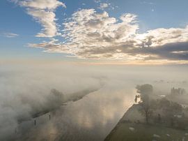Misty river IJssel overhead aerial view during autumn by Sjoerd van der Wal Photography