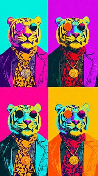 Vierteiliges Bild „Tiger im Pop-Art-Stil“