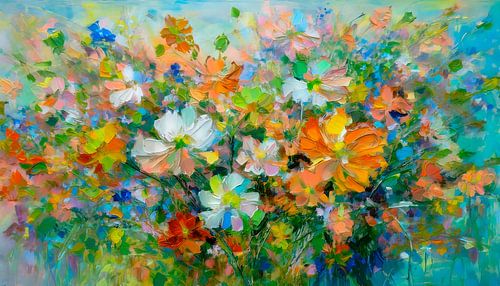 Gemälde eines Blumenfeldes mit Sommerblumen