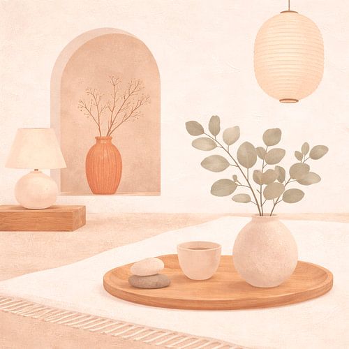 Minimaal Stilleven met Boog a Japandi Abstract Interieur Kunst