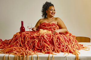 Dame isst Spaghetti