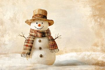 Vintage snowman in winter landscape by Imperial Art House
